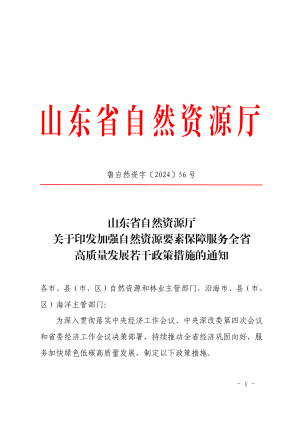 山东省自然资源厅《关于印发加强自然资源要素保障服务全省高质量发展若干政策措施的通知》鲁自然资字〔2024〕56号